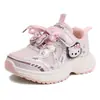 Novos Tênis Esportivos de Outono e Inverno para Meninas, Malha Dupla Respirável Leve Laço Hello Kitty Tênis Esportivos Populares para Crianças Maiores