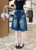 Tiro real: Shorts jeans femininos rasgados, novo estilo verão 2026, cintura alta, modelador, corte A, calça reta versátil de comprimento médio