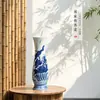 Vaso de Flores de Porcelana Azul e Branca, Vaso de Porcelana Azul e Branca com Lótus Pintado à Mão de Jingdezhen, Decoração para Hotel e Pousada, Vaso Artesanal de Estilo Chinês
