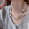 Hebilla cuadrada de fritillaria microincrustada collar de perlas Shijia de dos capas Cadena para clavícula apilada de color mixto de lujo ligero para mujer