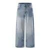 Moda Masculina Shanggu: Jeans retrô lavado de perna larga estilo japonês voltado para exportação, estilo high-street japonês e coreano, com efeito "bigode de gato" desgastado, calça longa de corte solto