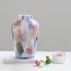 Jarrón de Vidrio Artístico Acuarela Clásica, Lujo Accesible y Flores Levantadas con Esmalte Francés de Gama Alta, Adornos de Decoración para Sala de Estar