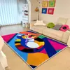Tapete de Chão Antiderrapante para Sala de Estar, Lavável à Máquina, Fácil de Cuidar, Estilo Pop Geométrico, Cor Dopamina, Lã Imitação Transfronteiriça