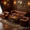 Sofá de Bar de Charutos, Clube Privado Estilo Americano, Mesa e Cadeiras de Bar de Whisky Vintage, Combinação de Assento Único e Duplo Estilo Old Money