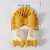 Calcetines de punto para recién nacidos, rellenos de algodón, con lazo grande, conjunto de calcetines, gorro para bebé, gorra con cintas, estilo Ins