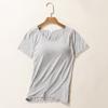 Camiseta de manga curta com almofada no peito Modal Camisola Sutiã feminino sem sutiã Camisa Base de Yoga Solta Meia manga