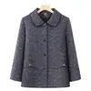 Roupas de primavera e outono para mulheres de meia-idade e idosas, jaqueta vintage com gola, roupas casuais femininas, roupas para idosos de 70 anos, blusa grossa plus size