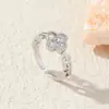 [Personalizado] Anel de Trevo de Quatro Folhas de Luxo Leve Cobre Banhado a Ouro Zircônia Microcravejada Moda Exquisita Anel Aberto de Ponta para Mulheres