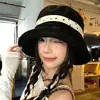 Elegante Corbata de Lunares Estilo Francés, Sombrero de Cubo Negro para Mujer, Sombrero de Gran Circunferencia para Primavera y Verano, Sombrero Versátil Casual que Hace que la Cara Parezca Más Pequeña