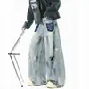 Jeans exclusivo com design graffiti desgastado para homens e mulheres, calças largas retrô de outono, calças casuais cool de alta qualidade.