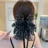 Presilha de Cabelo Grande com Laço Preto de Cetim de Alta Qualidade, Piranha em Formato de Nuvem para Mulheres