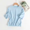 M Estilo Europeo y Americano Transfronterizo 2026 Nueva Moda Elegante Ropa para Mujer Venta al por Mayor Cuello Redondo Manga Corta Color Sólido Suéter de Punto Holgado