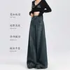 Jeans Americano Retrô Azul Escuro de Perna Larga para Mulheres Outono 2025 Novo Cintura Alta Versátil Emagrecedor Caimento Calças de Comprimento Total