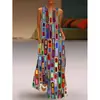 Nuevo vestido largo retro europeo y americano de verano, cuello en V, multicolor, largo, sexy, sin mangas