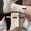 Meias 100% Algodão Femininas Estilo Novo Primavera e Outono Meias de Cano Médio com Babado de Orelha Floral Estilo Ins Meias Aconchegantes Sem Costura Meias Florais