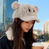 Lindo Koala Ratón Grande Peluche Sombrero Octagonal para Mujer, Otoño e Invierno Cálido Versátil Engrosado Peludo Boina