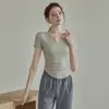 Roupas de Yoga em Promoção para o Verão com Bojos, Tops Fitness para Treinamento de Pilates, Camisetas Esportivas de Manga Curta para Corrida para Mulheres Atacado