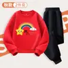 Conjunto de Actividad para Jardín de Infancia Sudadera y Pantalón Deportivo Conjunto Deportivo Familiar de Dos Piezas Otoño e Invierno Forrado de Felpa Estudiante de Primaria Arcoíris Rendimiento