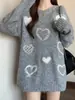 2025 Outono e Inverno Coreano Novo Suéter Quente com Coração de Diamante Suéter Doce Preguiçoso Solto Versátil Casual Moda Top