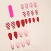 Uñas Falsas Desmontables Parche para Uñas Navidad Armadura Forma de Almendra Contraste de Color Rojo y Blanco Puntos Ondulados Borde Francés Esfoliante uña
