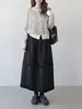 2025 Nova Saia Longa Versátil da Moda Estilo Coreano Outono e Inverno Aparência Emagrecedora Cintura Alta Saia A-Line Saia de Lã Feminina