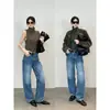 Denim Turco~Jeans de mezclilla azul lavado de alta gama, corte recto ajustado de cintura alta, jeans adelgazantes para mujer H081310