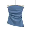 Top de tubo puramente seductor y sexy sin hombros para mujer, top sin mangas sexy de verano para chica caliente, ajustado, fruncido, con abertura irregular
