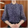 Dropshipping Verano 2026 Nuevo Estilo Camisa Delgada Estampada de Manga Tres Cuartos para Mujeres de Mediana Edad y Mayores Versátil Estilo Coreano Top para Mujer