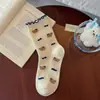 Meias Bordadas de Ursinho Doce Japonês Estilo College Feminino Meias de Cano Médio com Renda Casual Versátil Desenho Animado Fofo Meias Femininas