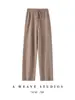 Pantalones de pierna ancha 100% cachemira pura de cintura alta, fluidos, para mujer, otoño e invierno, sueltos, de punto recto, casuales, hasta el suelo