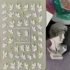 Adesivos de Unha Flor Branca de Primavera Transfronteiriços 3D Impermeáveis Pintados à Mão Flor Fresca Relevo Adesivos de Unha Modelo Hg