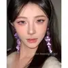 Aretes de Pétalo Morado Perlado Atmósfera de Deseo Puro Pendientes Largos de Borla con Temperamento para Mujer Pendientes Estilo Vacaciones