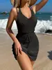Saída de Praia Sexy de Novo Estilo para Comércio Exterior Transfronteiriço, Vestido de Praia Sexy com Costas Nuas e Recortes, Camisa com Proteção Solar para Mulheres, Amarração para Férias