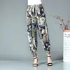 Nuevo Estilo Verano Pantalones de Seda de Hielo con Puño Elástico y Flores Pantalones Acampanados Elásticos para Mamá Pantalones de Verano Florales para Mujeres de Mediana Edad