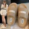 Zapatillas de mujer otoño e invierno 2024 nueva moda estilo coreano perezoso una palabra Mao Mao zapatillas para uso exterior zapatillas de mujer cálidas de felpa