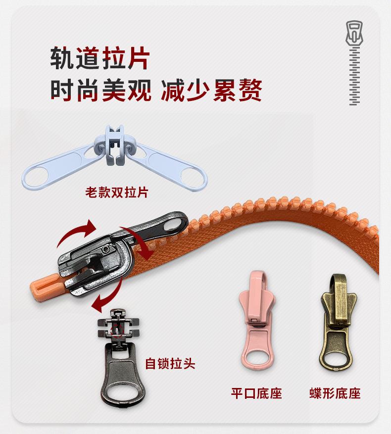 5号树脂双面旋转头拉链，服装内外拉拉链，导轨头拉链