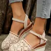 Artículo Popular de Comercio Exterior, Encaje, Cuerda de Yute, Tela para Sandalias, Suela de Goma de Tacón Medio (3-5 cm), Punta Cerrada, Correa Única