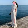 Conjunto Esportivo Casual Novo e Moderno para Mulheres Verão Solto Estilo Fino Redutor de Idade Manga Curta Calça Longa Conjunto de Duas Peças