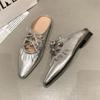 Mules Plateadas Estilo Francés con Lazos para Mujer, Nuevo Modelo Verano 2026, Elegantes Sandalias Planas para Combinar con Vestidos