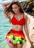 Bikini de cintura alta con volantes para mujer, traje de baño sexy con estampado transfronterizo europeo y americano, 2024