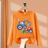 Camiseta de Algodón Puro para Niños, Modelo Primavera y Otoño 2026, Top Infantil con Estampado de Excavadora, Camiseta Básica de Manga Larga para Niños Mayores