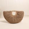 Bolso de Mano de Paja Plegado Semicircular de Color Sólido Simple, Bolso de Mano de Moda Tejido con Forma de Luna Nueva, Bolso de Playa Estilo Vacaciones
