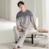 Pijama Masculino de Algodão Puro com Gola Redonda, Em Estoque para Atacado, Novo Estilo Outono, Manga Longa e Calça Longa, Roupa Casual, Peça Única para Dropshipping