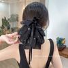Horquilla para el pelo con lazo grande, estilo francés, elegante y suave, color negro, para mujer