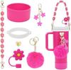 Nueva Cadena para Taza de Flores con Asa de Copa Stanley Colgante de Amor Flor de Begonia Tapa para Popote Llavero de Bola Esponjosa