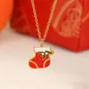 Colar Transfronteiriço de Aço Inoxidável Série de Natal Alce Meias de Natal Papai Noel Cajado Banhado a Ouro 18K Colar à Prova d'Água