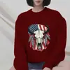 Sudadera de Cuello Redondo de Comercio Exterior Transfronterizo con Estampado de Cabeza de Vaca y Bandera Estadounidense, Venta al por Mayor en Amazon y Wish