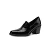 Mocasines de cuero elegantes y sofisticados para el trabajo, colección otoño 2026, tacones altos gruesos, puntera cuadrada pequeña, cuero genuino, planos de corte bajo para mujer
