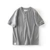 Verano Nuevo Estilo Americano Retro Camiseta Henry de Manga Corta para Hombre Ami Kaji Algodón Puro Pesado Lavado a Color