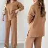 Outono 2023 nova moda transfronteiriça europeia e americana cor sólida blusa solta hem split conjunto de duas peças para mulheres